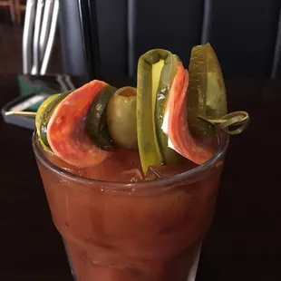 Sunday $3.00 Bloody Mary with garnish.