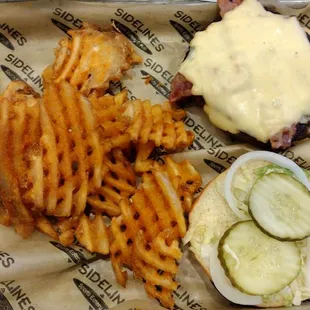 Burger with pepper jack and bacon