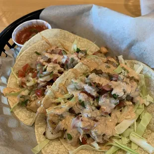 Grilled cod tacos. Just the perfect amount for lunch.