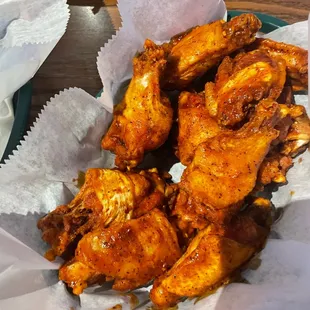 a basket of chicken wings