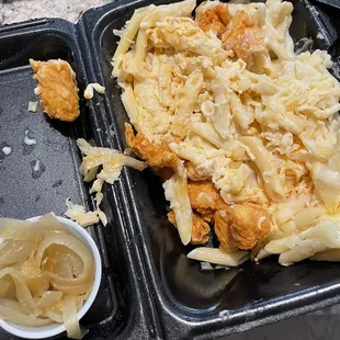 Raw onions with macaroni plus the side of sautéed onions.