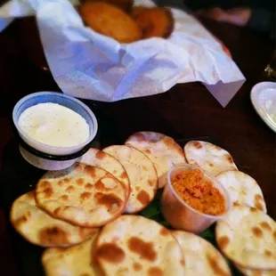 Lavosh and hummus plate , zucchini chips and ranch