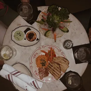 Pimento cheese and ham, hummus and crudités