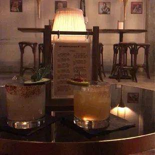 a table with drinks on it