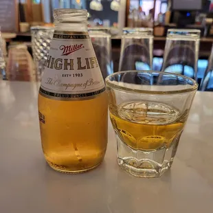 Howdy Partner - High Life pony and shot of Paddy Irish whiskey $8