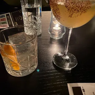 Smoked Manhattan and the jalapeño vodka/tajin/passion fruit drink.