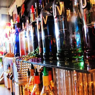 a row of liquor bottles