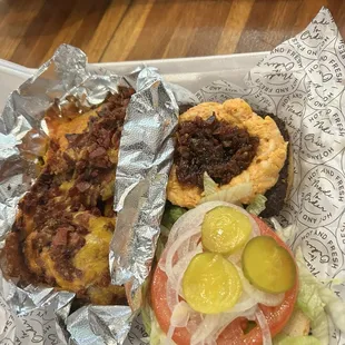 Bacon jam burger with Loaded Potato Wedges