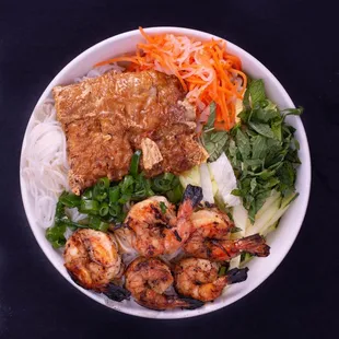 Vermicelli Salad with Shrimp stuffed tofu skin and grilled shrimp
