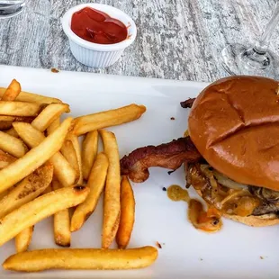 Bacon burger and fries