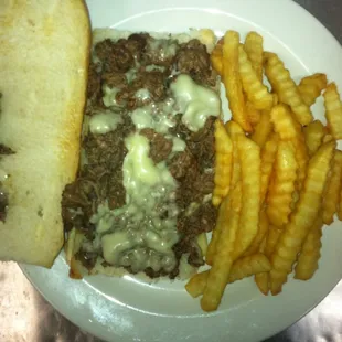 Steak &amp; cheese with crispy crinkle cut fries!