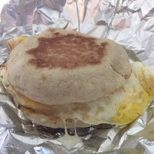 Delish breakfast sandwich - egg and cheese on an English muffin