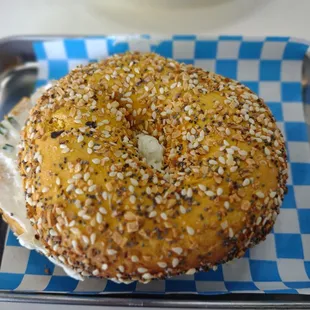 Egg everything bagel with chive cream cheese
