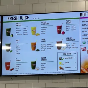 Juice menu