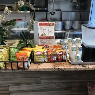 Chips and complimentary water