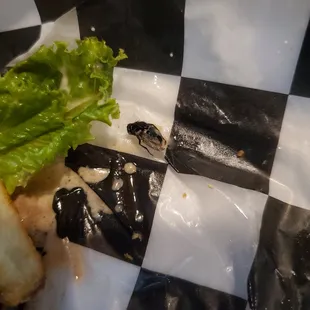 a sandwich with lettuce and a frog