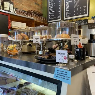 a display of pastries in a bakery