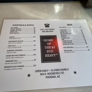 menu