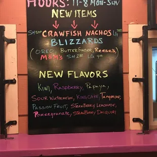 a menu for hours