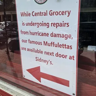 Sign at Central Grocery