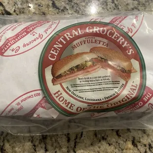 Half Muffuletta $18 - very well packaged in its own plastic bag