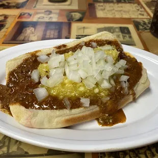 Coney with white onions added