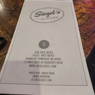 the menu for the restaurant
