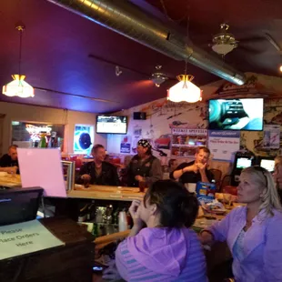 a group of people sitting at a bar