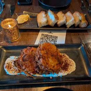 Gluten free focaccia and potato latkes