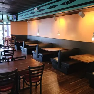 tables and booths in a restaurant