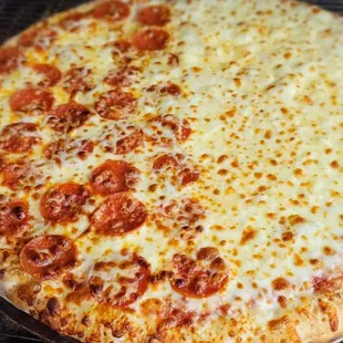 Half and half pizza fresh out the oven