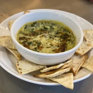 Spinach &amp; artichoke dip with pita chips