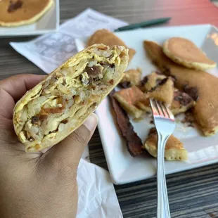 Burrito and pancakes