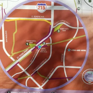 Trailhead map. Note that Paseo Verde Trail isn't listed. It is to the right of "3."