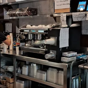 Espresso creation station.  Espresso machine