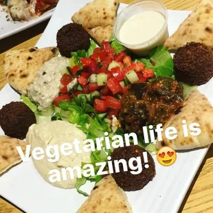 Mediterranean platter and eggplant with spaghetti!