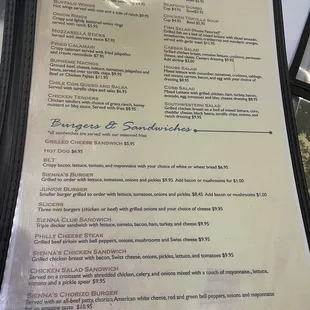 The lunch menu. The lighting made it hard to get a good photo.