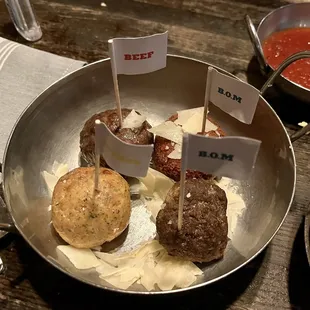 Beef ball, chicken ball, fish ball, and taco ball