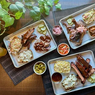 Variety of Sierra BBQ platters - ribs, meats, etc.