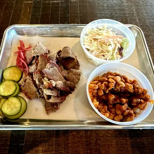 Brisket Plate with Baked Beans and Slaw