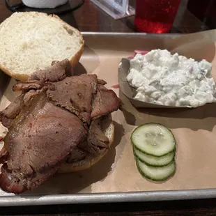 Brisket Sandwich with potato salad
