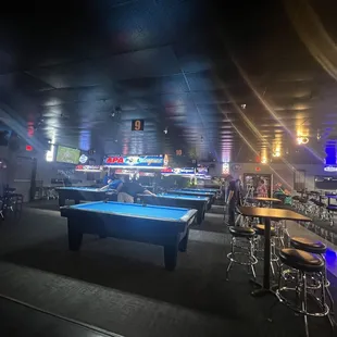 a pool table and bar
