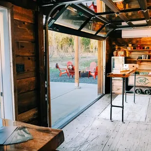 A roll up garage door on the tasting room!