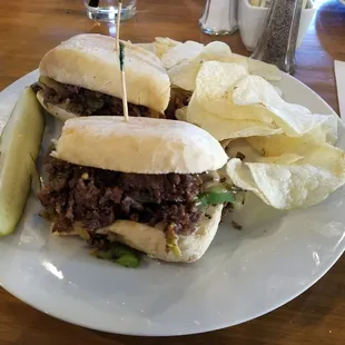 Green chile Philly with chips