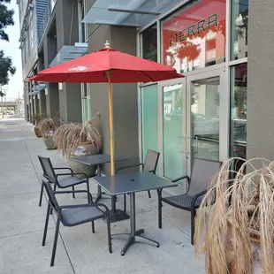 tables and chairs outside