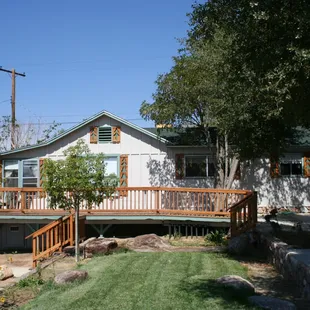 The Isabella Lakehouse, our largest rental option has two bedrooms. one master bath and a full kitchen. Private patio and wrap around deck