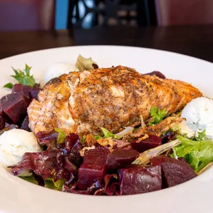 Honey-Miso glazed salmon, jasmine rice, pickled veggies cooked perfectly!