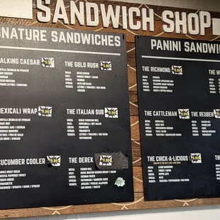 Market's deli sandwich menu board