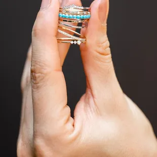 Small and dainty rings, with turquoise and diamonds.