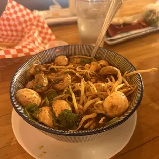 Spicy miso with cilantro bean sprouts and mushrooms